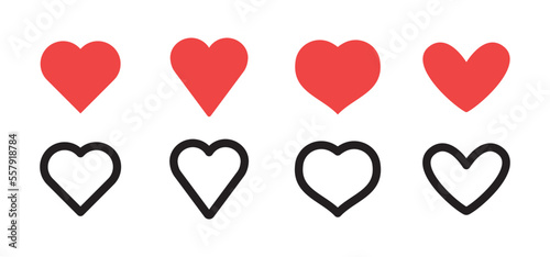 Hearts icon collection. Set of hearts. Linear and flat design, valentine's day love symbol.