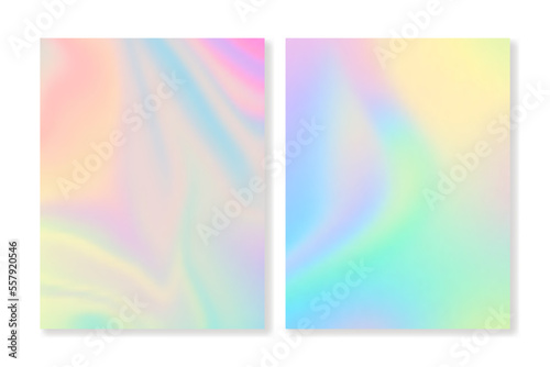 Set of 2 vector gradient backgrounds with holographic effect. For brochures, booklets, posters, , wallpapers, branding, business cards, social media and other projects. Vector, can be used for web and