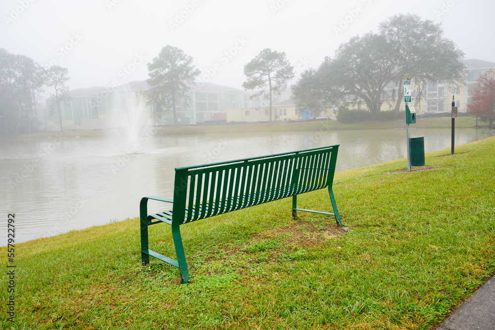 The winter fog landscape of Tampa Palms area in Florida