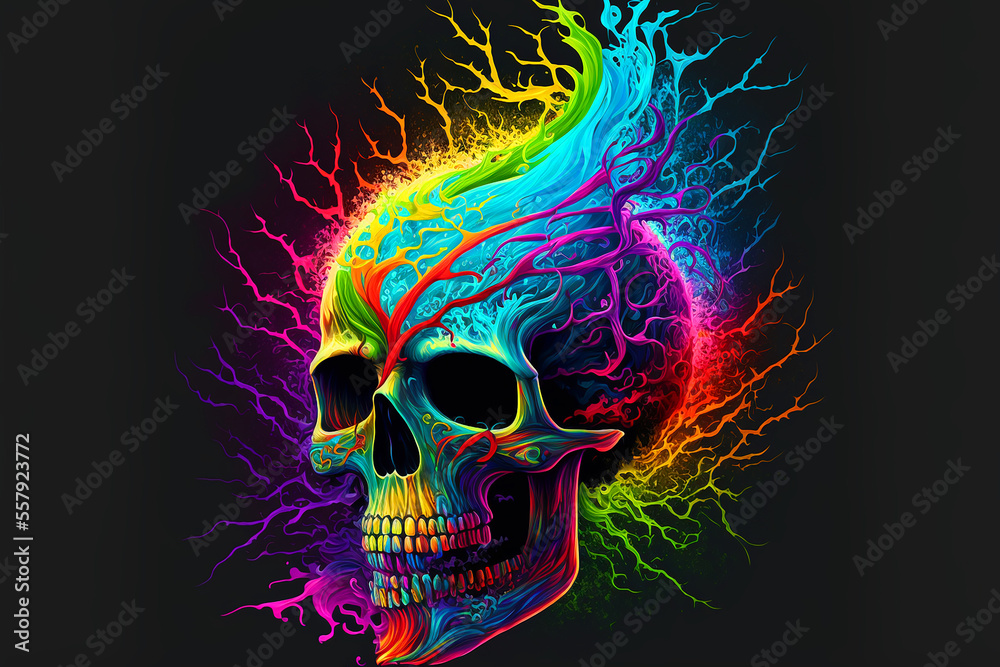 skull twist shockwave colourful crazy horror rainbow mystic zombie. Generative AI skull twist shockwave colourful crazy horror rainbow mystic zombie. Generative AI