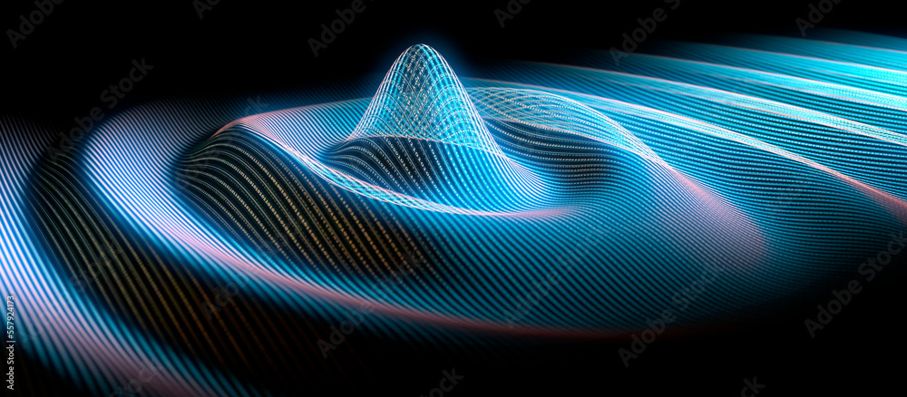 Waves in a digital binary code structure - 3D illustration - obrazy, fototapety, plakaty 