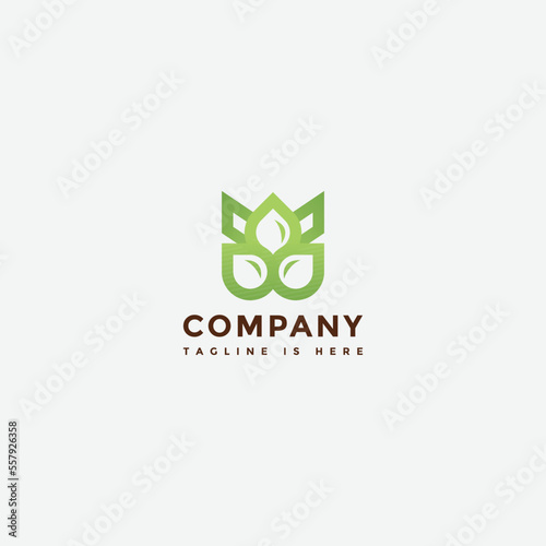 gradient leaf crown logo, green three leaves with crown natural.