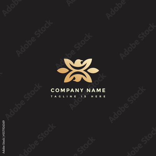 Unique and Luxurious: Bird and Leaf Shape Combination Logo with Gold Gradient (ID: 557926369)