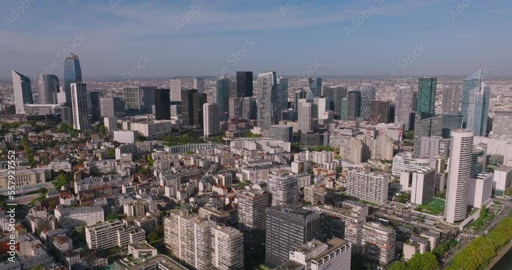 Parisian drone view at summer sunset in the heart of the city near the Eiffel Tower. Urban landscape of french modern city Parisian drone view at summer sunset in the heart of the city near the Eiffel Tower. Urban landscape of french modern city
