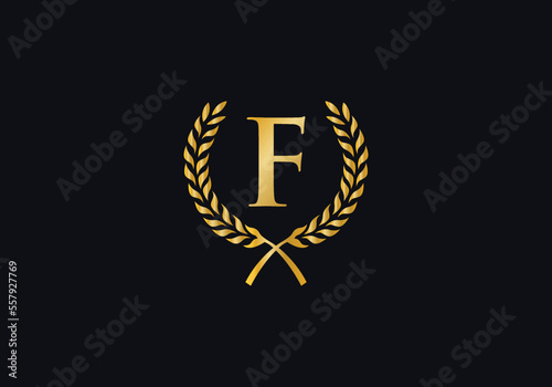 Laurel wreath logo and Vintage wheat circle leaf icon vector design with letters. Laurel wreath leaf circle letters favicon and icon