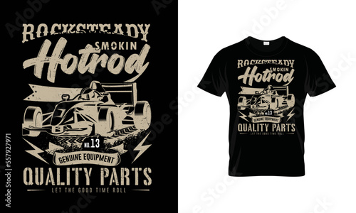 Hotrod Cars Rocksteady Garage Custom Classic Gear Retro vector T-shirt design.  photo