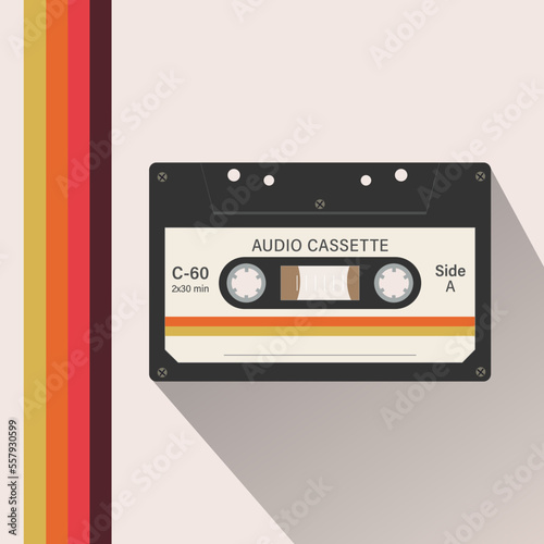 black audio cassette tape with retro yellow colors