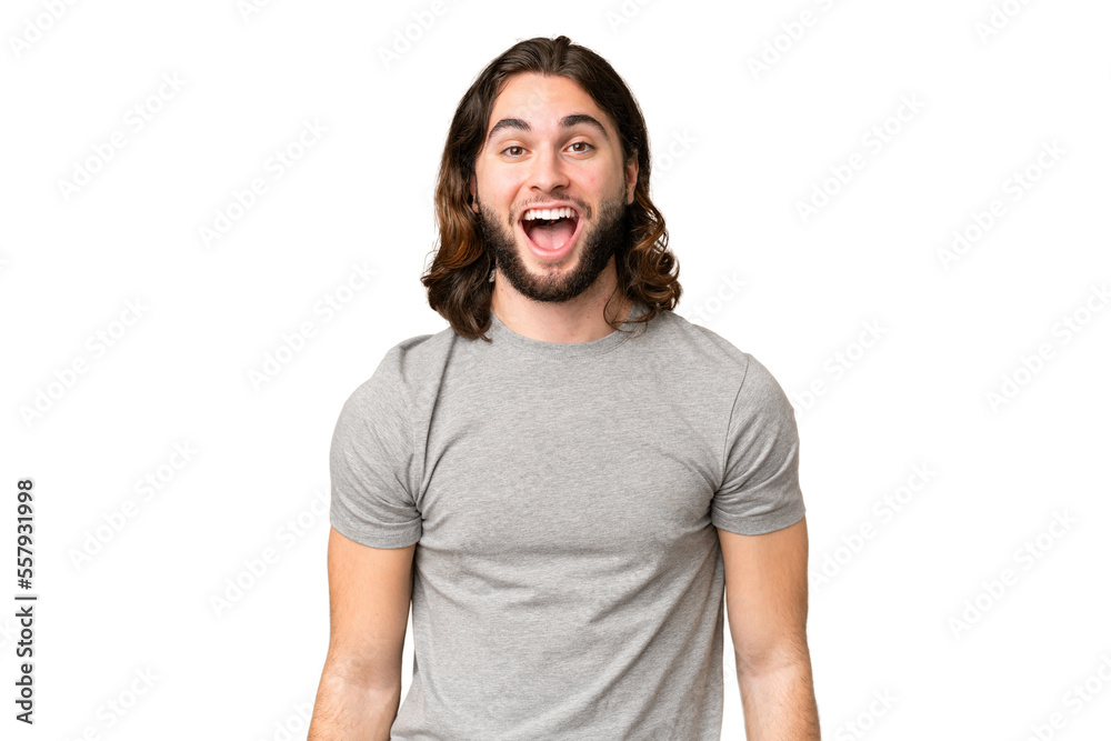 Young handsome man over isolated chroma key background with surprise facial expression