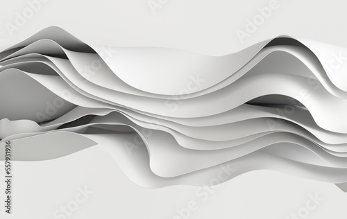 White paper or cotton fabric 3d rendering background with waves and curves.