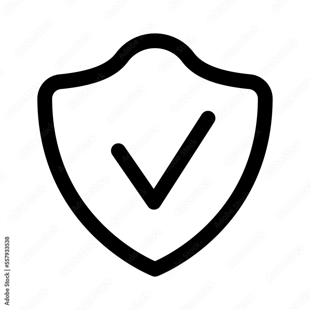 Shield with checkmark icon line isolated on white background. Black flat thin icon on modern outline style. Linear symbol and editable stroke. Simple and pixel perfect stroke vector illustration. Shield with checkmark icon line isolated on white background. Black flat thin icon on modern outline style. Linear symbol and editable stroke. Simple and pixel perfect stroke vector illustration.
