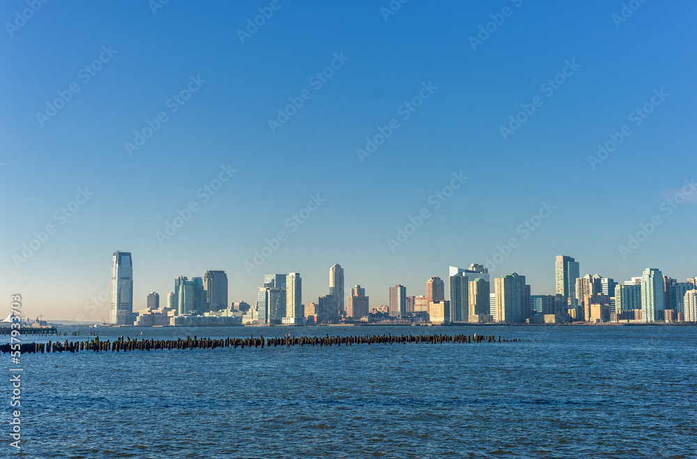 Jersey City Across the Hudson River. View from New York Side. NJ, USA
