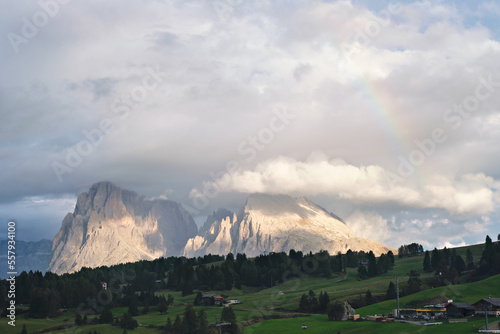 Wonderful panoramic view of the Alpe di Siusi in the dolomites mountains, South Tyrol, Italy