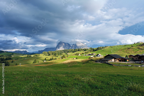 Wonderful panoramic view of the Alpe di Siusi in the dolomites mountains, South Tyrol, Italy