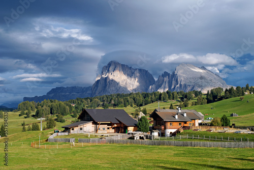 Wonderful panoramic view of the Alpe di Siusi in the dolomites mountains, South Tyrol, Italy