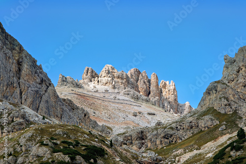 Fantastic panoramic view of the Dolomites mountains in exceptional light and cloud conditions, South Tyrol, Italy