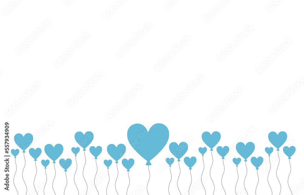 Corazones celestes de diferentes tamaños sobre un fondo blanco liso y