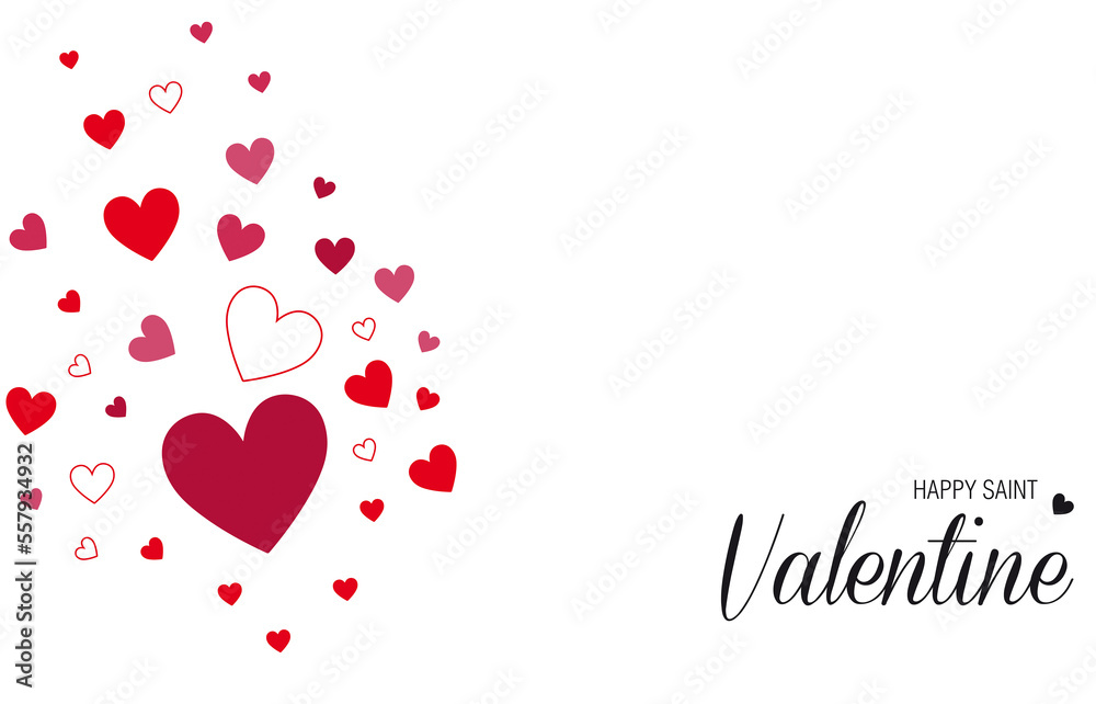 Cartel de dia de San Valentin con corazones sobre un fondo blanco liso y aislado. Vista de frente y de cerca. Copy space