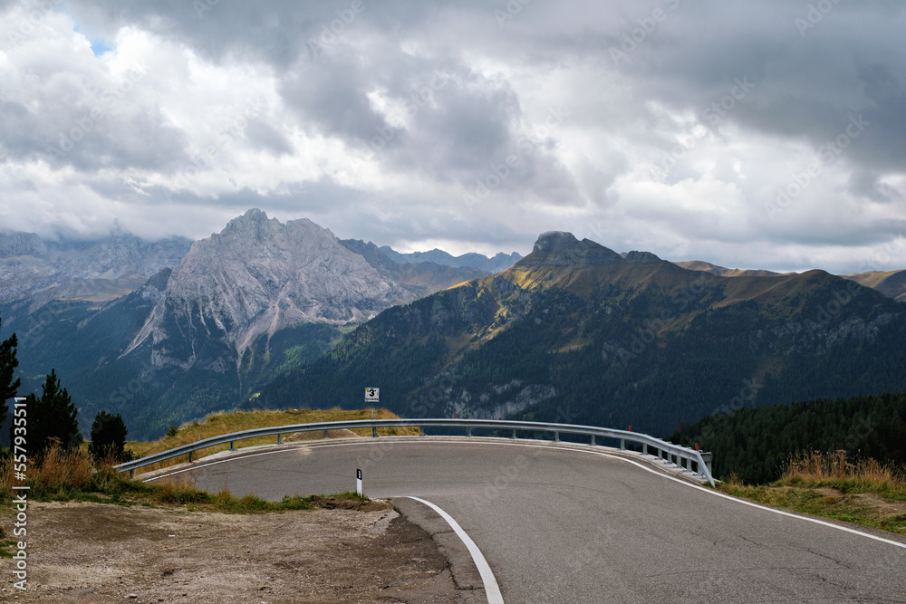 Fantastic panoramic view of the Dolomites mountains in exceptional light and cloud conditions, South Tyrol, Italy