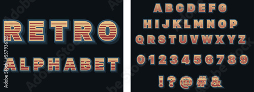 Retro alphabet. Symbol, numbers.