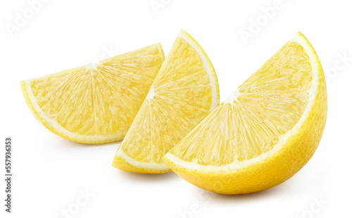 Delicious lemon slices, isolated on white background