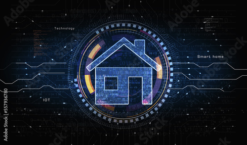 Smart home network system and house control symbol digital concept 3d illustration