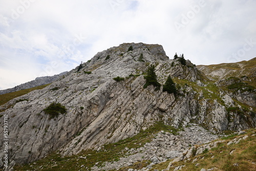 View on the Col de la Colombière which is a mountain pass in the Alps in the department of Haute-Savoie