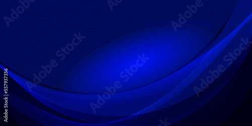 Curved abstract luxury golden lines overlapping on dark blue background.