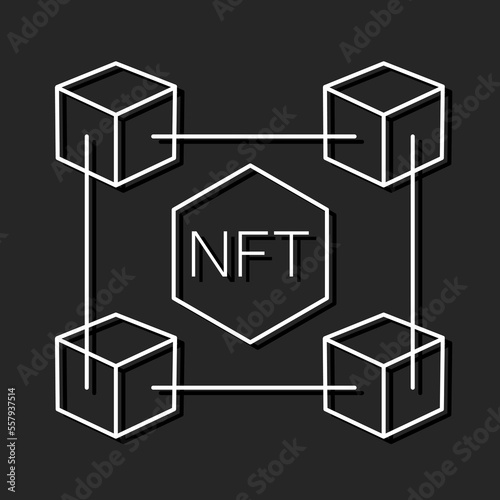 NFT non fungible token. Black and white. Blockchain