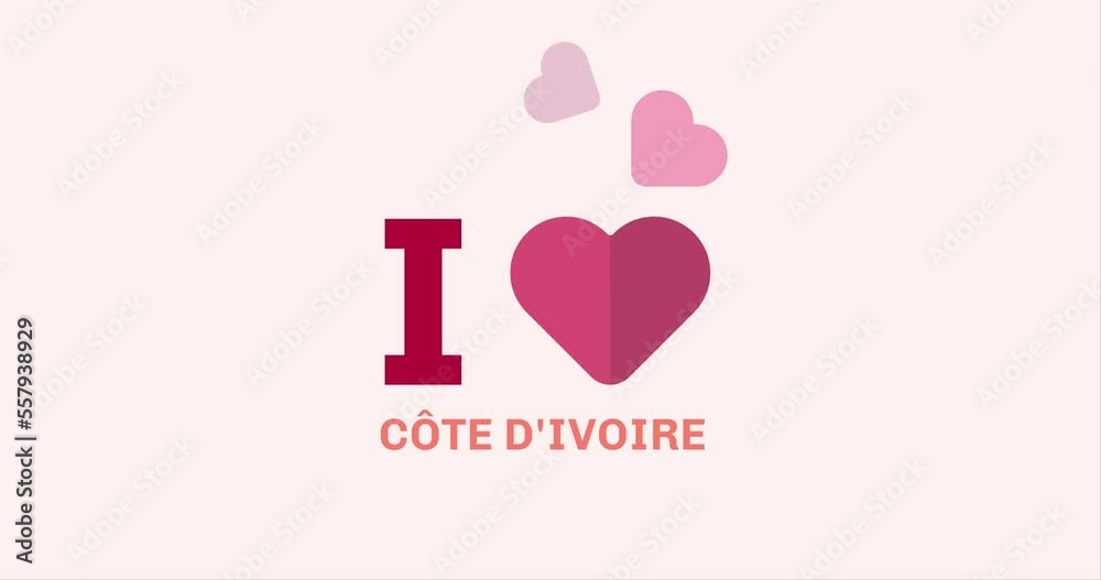I Love Côte d'Ivoire with heart shape modern animation on the background I Love Côte d'Ivoire with heart shape modern animation on the background