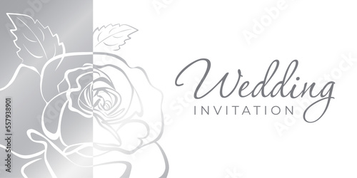 Wedding invitation with exquisite silver rose flower