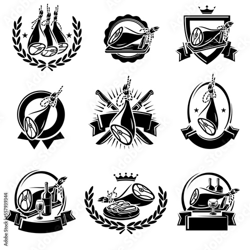 Jamon label and icon set. Collection jamon icons. Vector