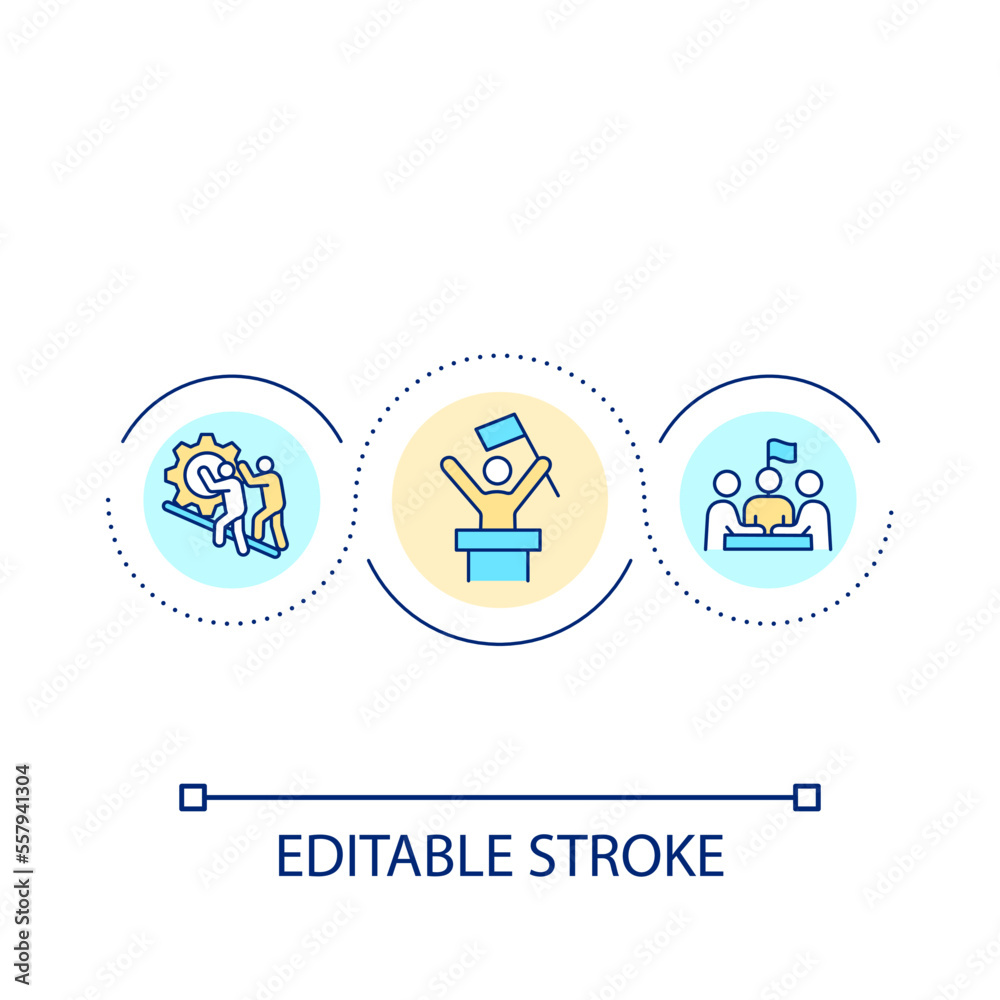 Efficient leadership loop concept icon. Motivating and inspiring speaker. Guidance, mentorship abstract idea thin line illustration. Isolated outline drawing. Editable stroke. Arial font used Efficient leadership loop concept icon. Motivating and inspiring speaker. Guidance, mentorship abstract idea thin line illustration. Isolated outline drawing. Editable stroke. Arial font used
