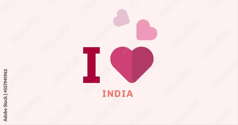 I Love INDIA with heart shape modern animation on the background