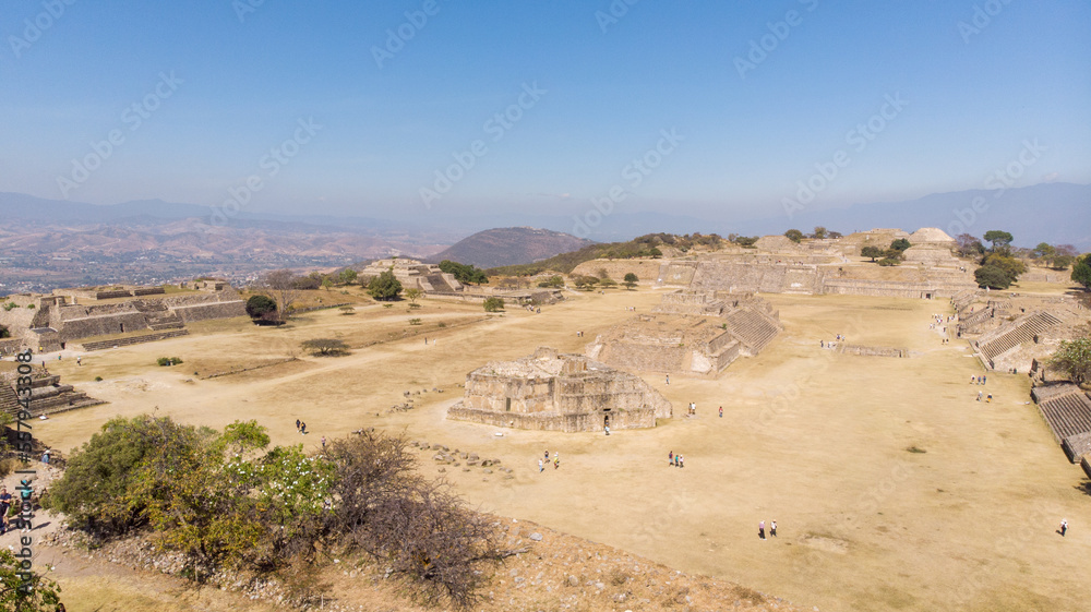 aerial shot of Monte Alban archaeological zone, a large pre-Columbian archaeological site in the state of Oaxaca, Mexico. drone photography