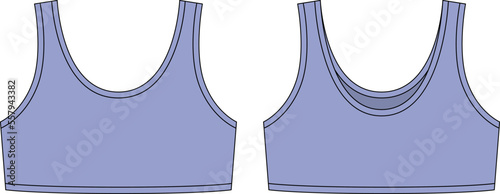 Girl bra technical sketch illustration. Cool blue color. Casual underclothing.