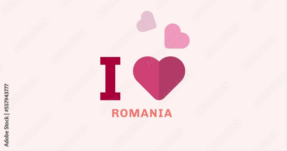 I Love ROMANIA with heart shape modern animation on the background I Love ROMANIA with heart shape modern animation on the background