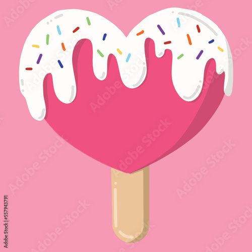 Pink Heart shape popsicle vector