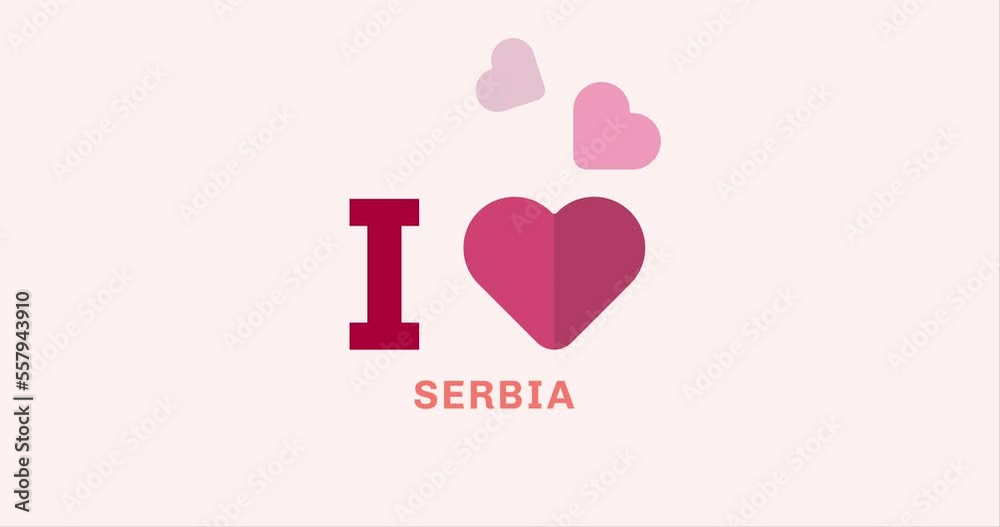 I Love SERBIA with heart shape modern animation on the background I Love SERBIA with heart shape modern animation on the background
