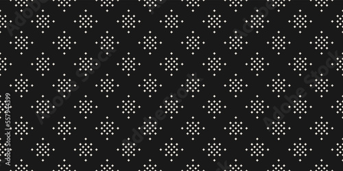 Simple monochrome vector seamless pattern with small diamond shapes, stars, rhombuses, dots. Black and white ornament texture. Abstract minimalist geometric background. Repeat modern decorative design