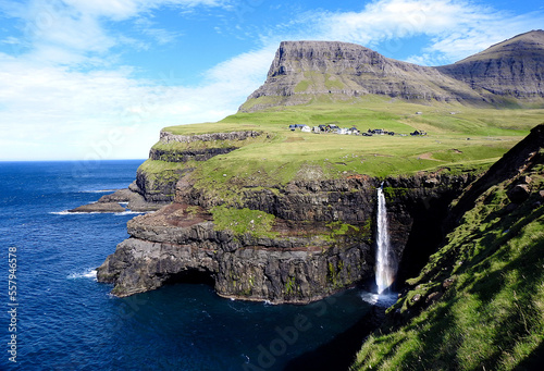 Gasadalur waterfall to the sea, Vagar Island, Faroe Islands