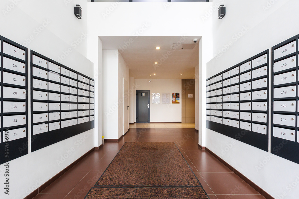 mailboxes in the lobby of an apartment building Stock Photo | Adobe Stock