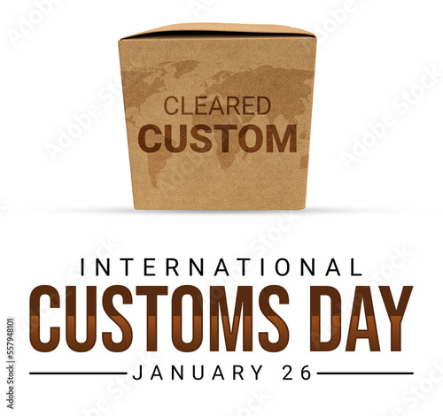 International Customs Day background with 3d rendered card box and typography. Customs day backdrop
