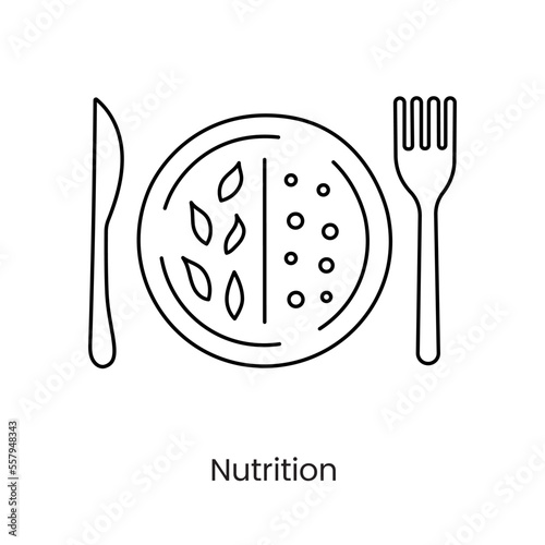 Plate with healthy food line icon in vector, illustration of cutlery.