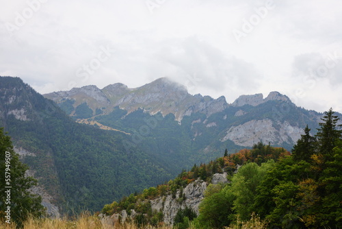 View on a mountain of the department of Haute-Savoie in the Auvergne-Rhône-Alpes region of Southeastern France