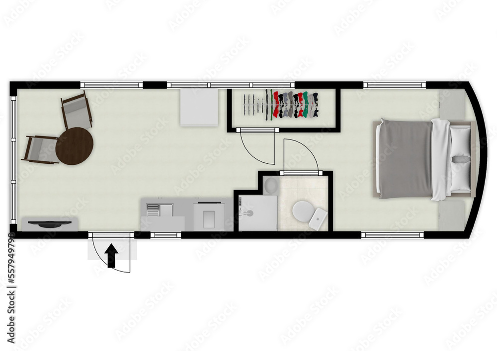 Floor plans trailer. Popular travel trailer floorplan. Floorplan. Floor plan. Stock Illustration