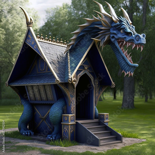 Concept image of a child's dragon-themed playhouse
