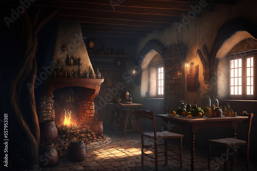 Medieval tavern interior, concept art