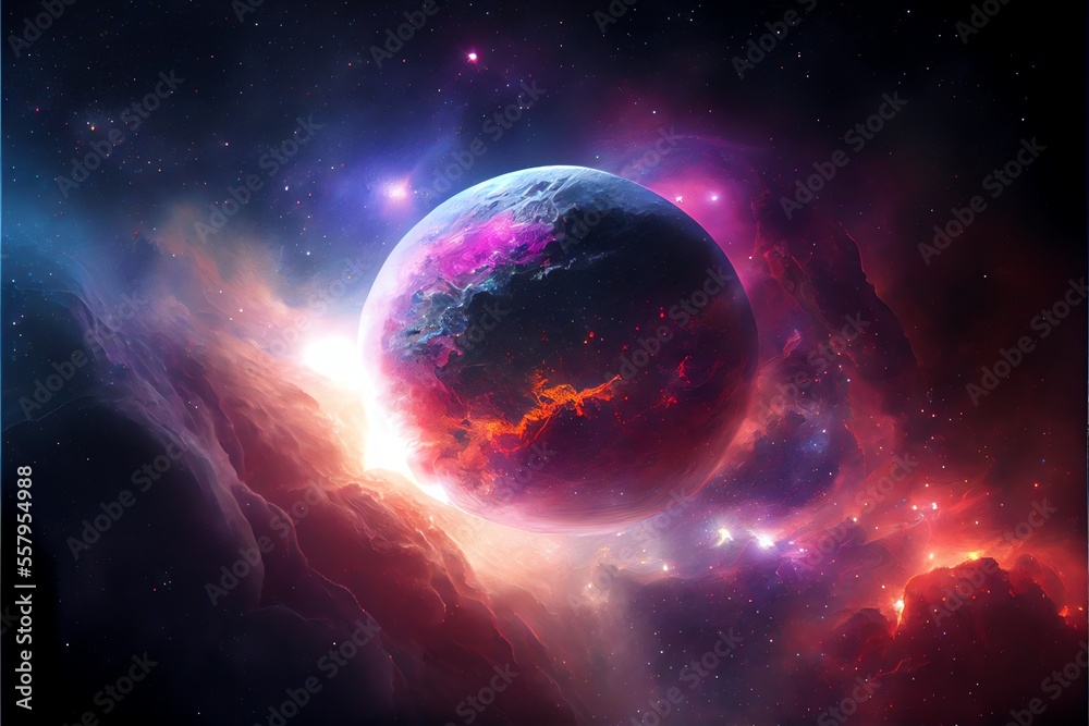 Planet and outer space nebula. Generative AI