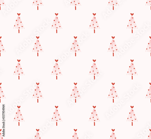 Pink Christmas pattern with small stars and Christmas trees