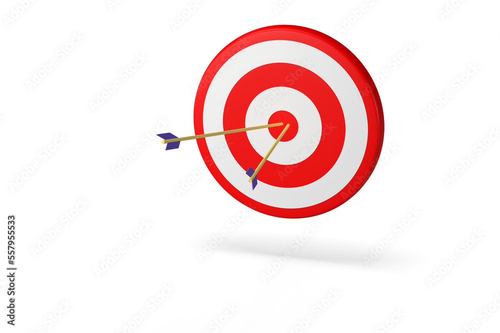 Target on white isolated background, with yellow and purple arrows. marketing target concept. 3d render Target on white isolated background, with yellow and purple arrows. marketing target concept. 3d render